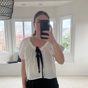 Reformation White Blouse with Black Tie